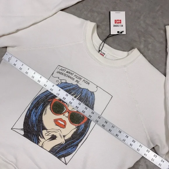 RE/DONE HANES Classic 100% Cotton Raglan Sweatshirt Pullover Top sz MEDIUM White - Picture 9 of 14